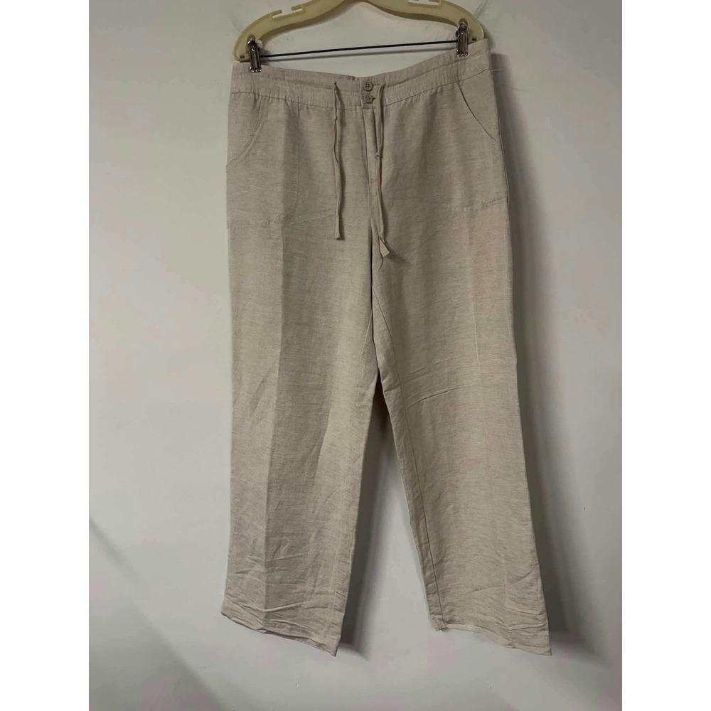 Coldwater Creek Womens 14 Beige Linen Rayon Pants River Fit Straight Leg Casual